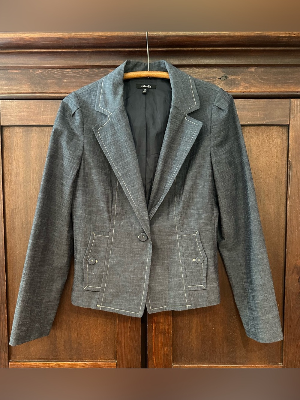 Rafaella • women’s suit blazer • faux denim stitching • unique